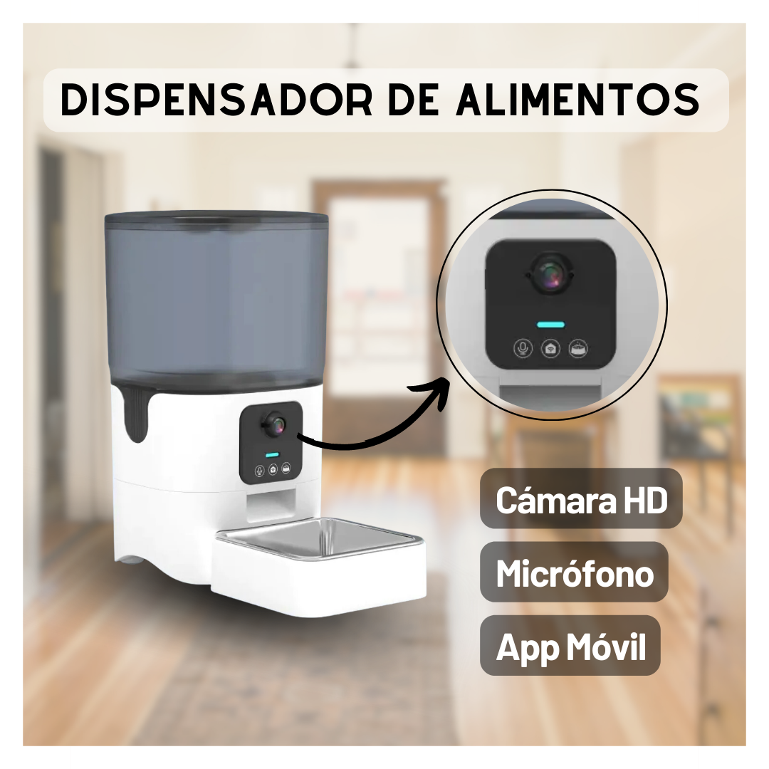 Dispensador Alimento mascota con cámara